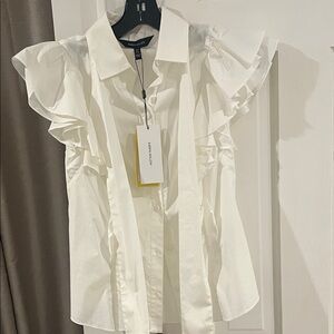 Karen Millen Cream Ruffle Sleeve Button-Down Blouse